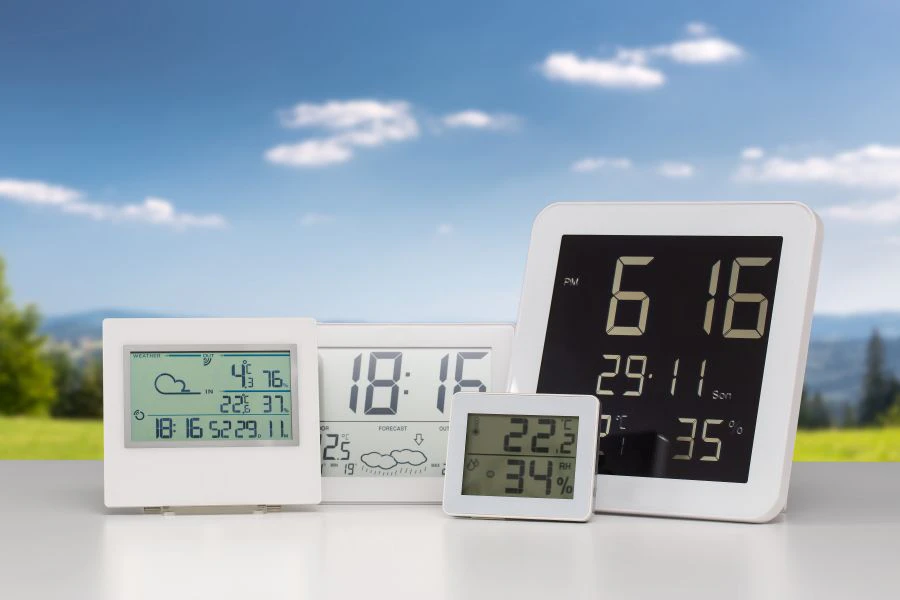 Station de température sans fil avec temps Noir,Hygromètre/thermomètre  intérieur/extérieur thermomètre mural haute précisi