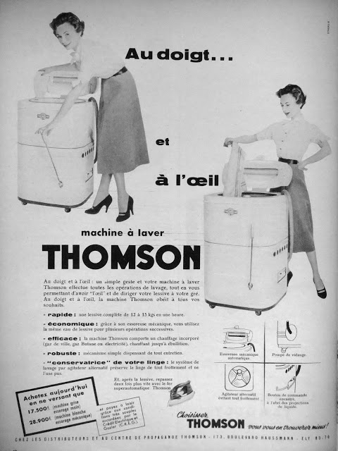 PUBLICITÉ 1954 THOMSON LES 3 NOUVEAUTÉS DE MACHINE A LAVER DES LOISIRS NOUVEAUX 