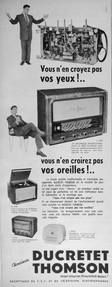PUBLICITE ADVERTISING 025  1960  DUCRETET-THOMSON téléviseur familial 